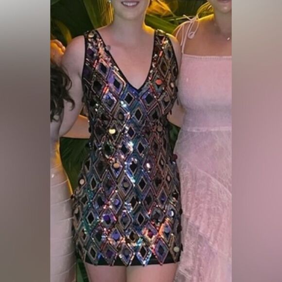 Ramy Brook Silver Pink Sequin Sheath Mini Dress - Picture 3 of 4